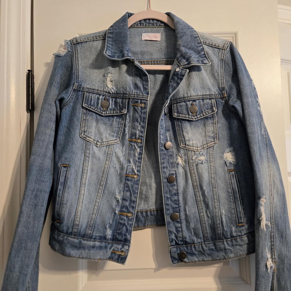 Pink Lily Distressed Denim Jacket